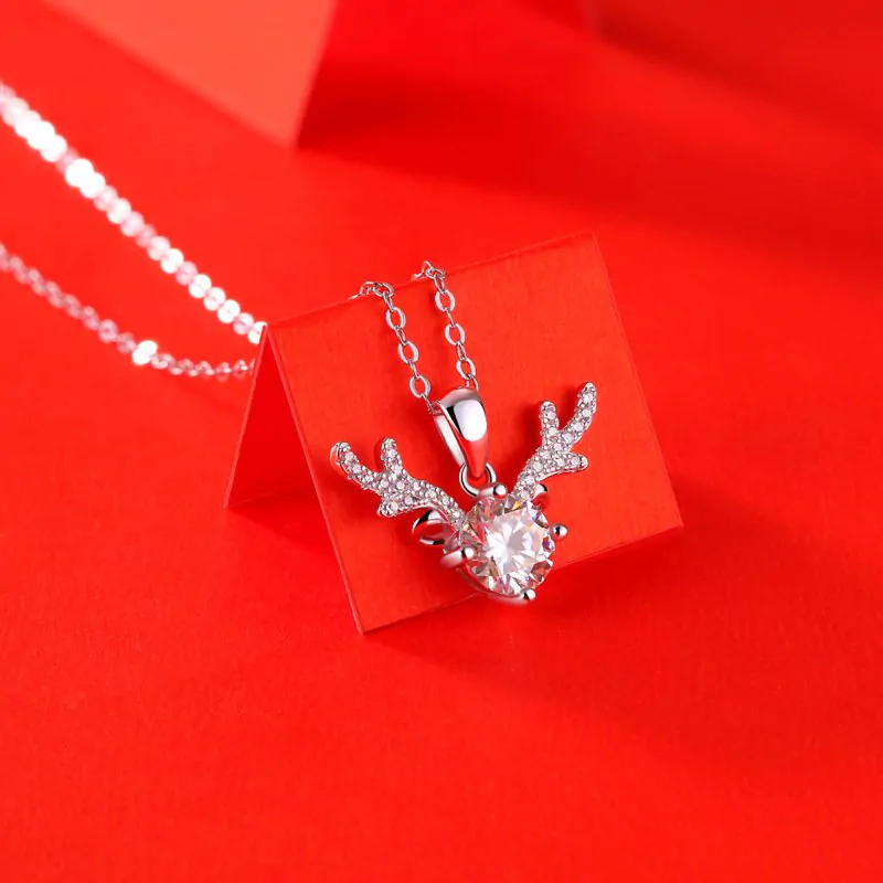 Moissanite CZ Angle Deer 925 Sterling Silver Necklace - Image 3