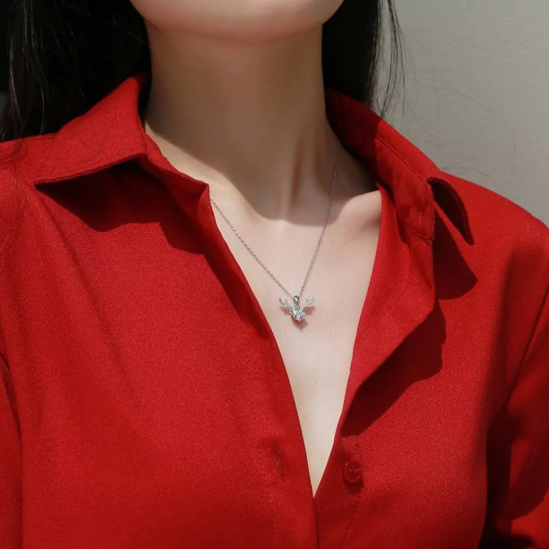 Moissanite CZ Angle Deer 925 Sterling Silver Necklace - Image 5