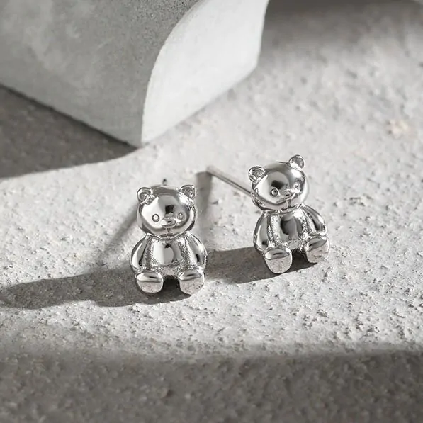 Mini Bear Animal 925 Sterling Silver Stud Earrings - Image 2