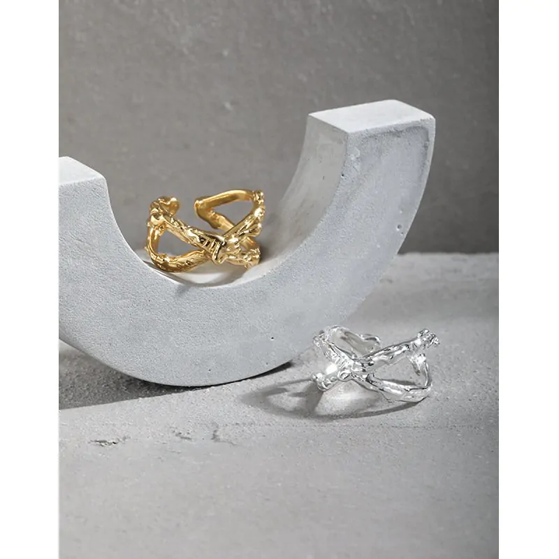 Double Layers Cross X Shape 925 Sterling Silver Adjustable Ring - Image 2