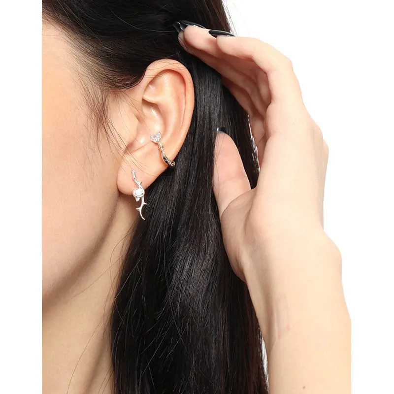 CZ Rose Flower 925 Sterling Silver Stud Earrings - Image 2