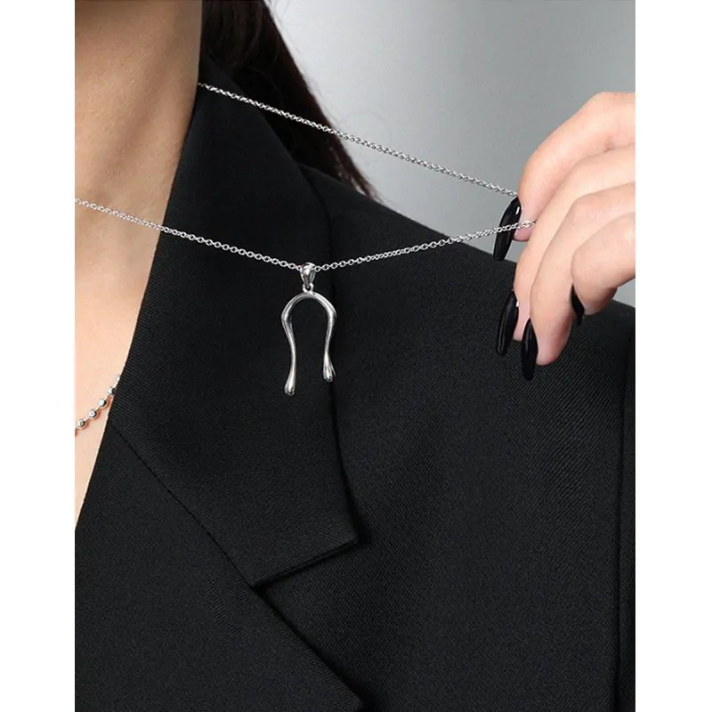 Letter U Shape 925 Sterling Silver Necklace - Image 4