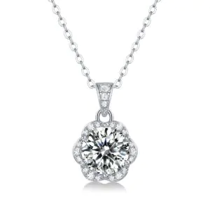 Moissanite CZ Flower 925 Sterling Silver Necklace