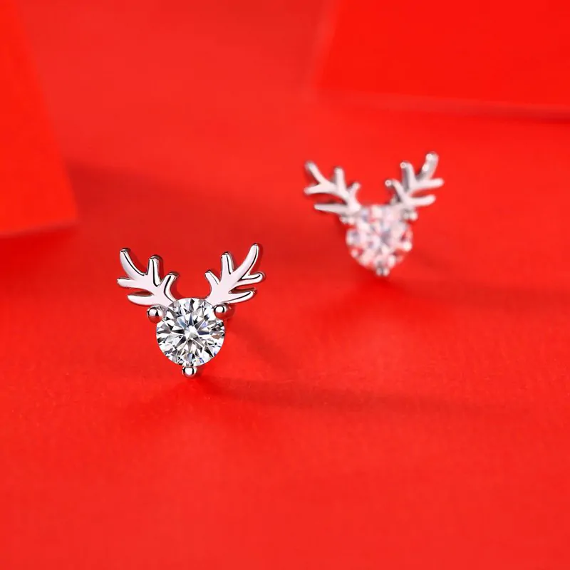 Graduation Moissanite CZ Deers 925 Sterling Silver Stud Earrings - Image 3
