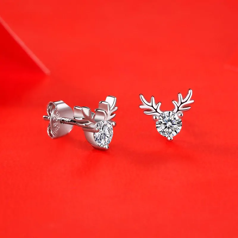 Graduation Moissanite CZ Deers 925 Sterling Silver Stud Earrings - Image 4