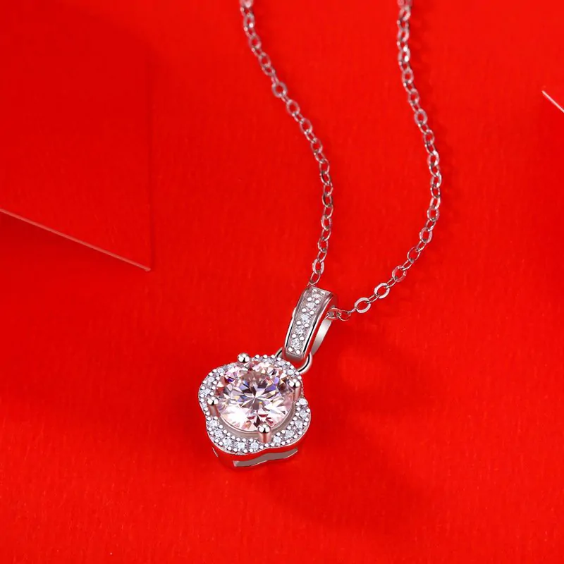Moissanite CZ Four Petal Flower 925 Sterling Silver Necklace - Image 2