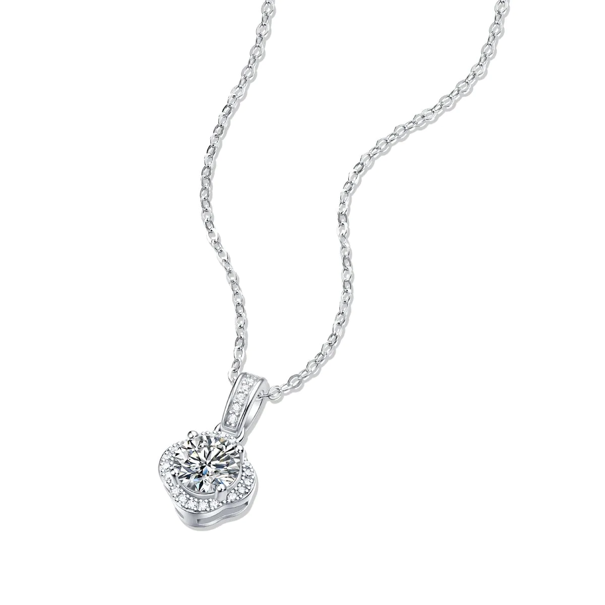 Moissanite CZ Four Petal Flower 925 Sterling Silver Necklace - Image 5