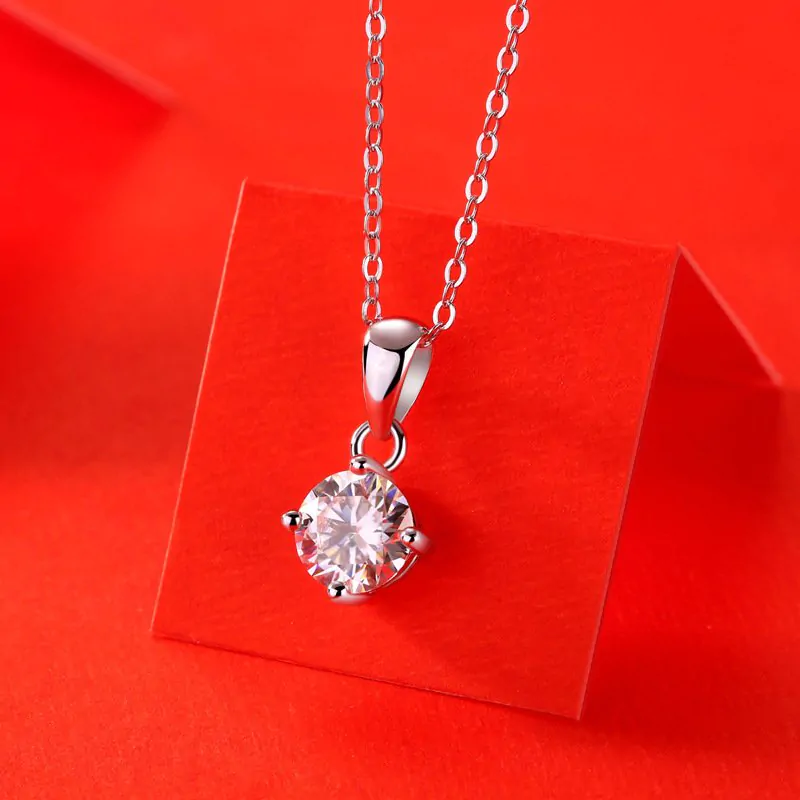 Four Claw Moissanite CZ 925 Sterling Silver Necklace - Image 2