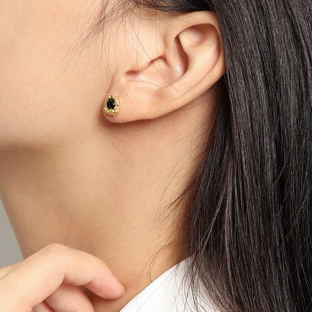 Black CZ Flower Bud 925 Sterling Silver Stud Earrings - Image 4