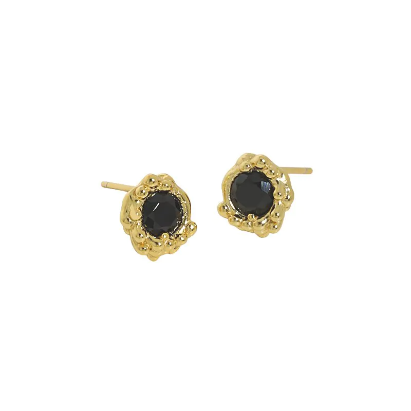 Black CZ Flower Bud 925 Sterling Silver Stud Earrings