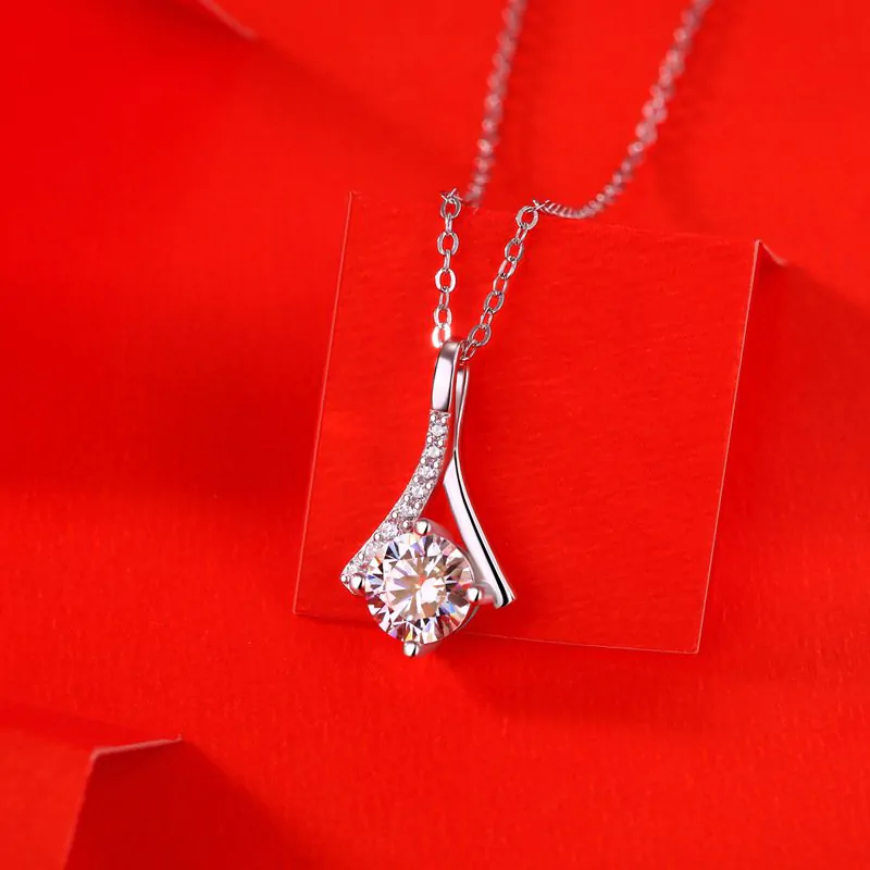 Moissanite CZ V Letter 925 Sterling Silver Necklace - Image 2