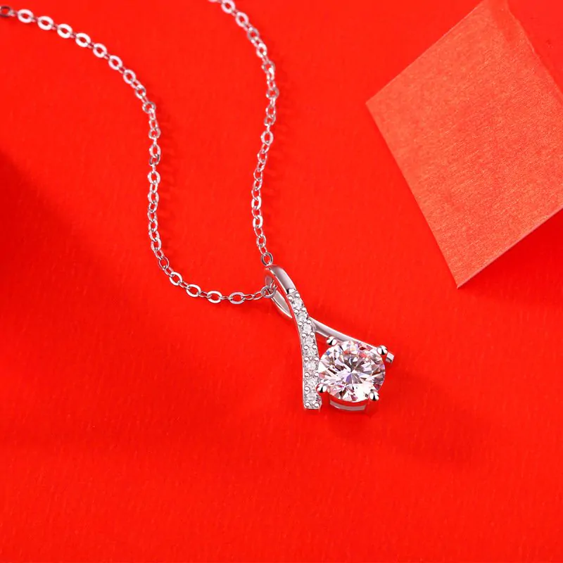 Moissanite CZ V Letter 925 Sterling Silver Necklace - Image 3