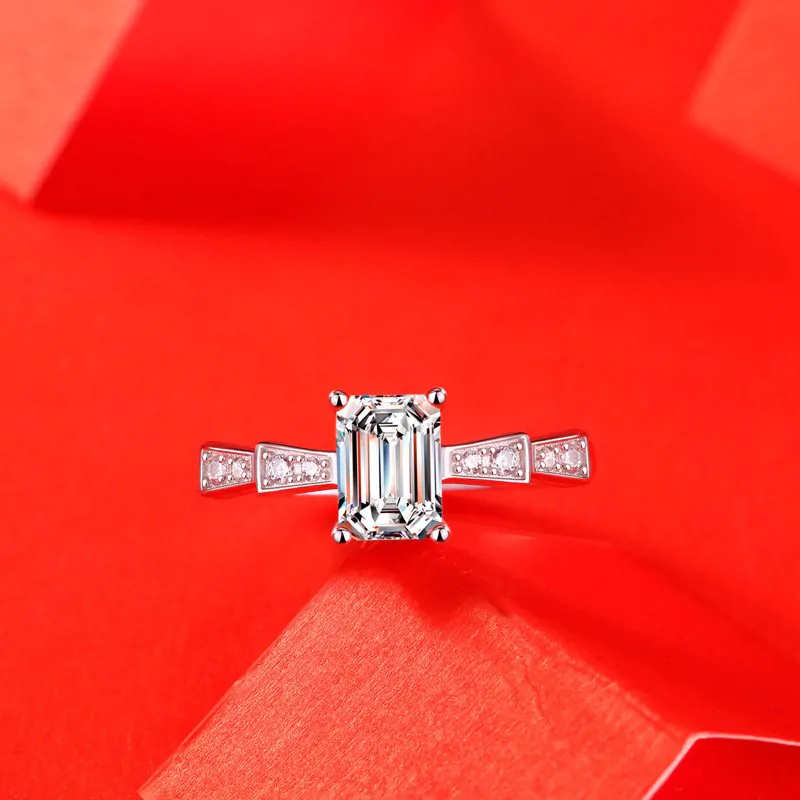 Baguette Moissanite CZ Castle 925 Sterling Silver Adjustable Ring - Image 2