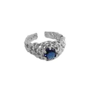 Round CZ Hollow Hive 925 Sterling Silver Adjustable Ring