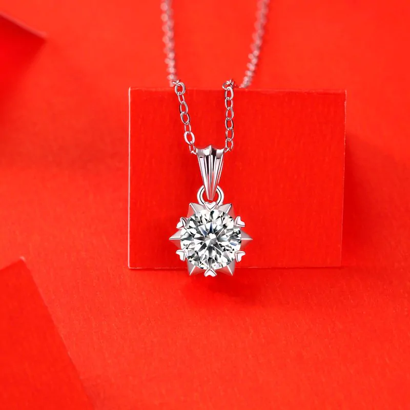 Moissanite CZ Snowflake Rolo Chain 925 Sterling Silver Necklace - Image 2