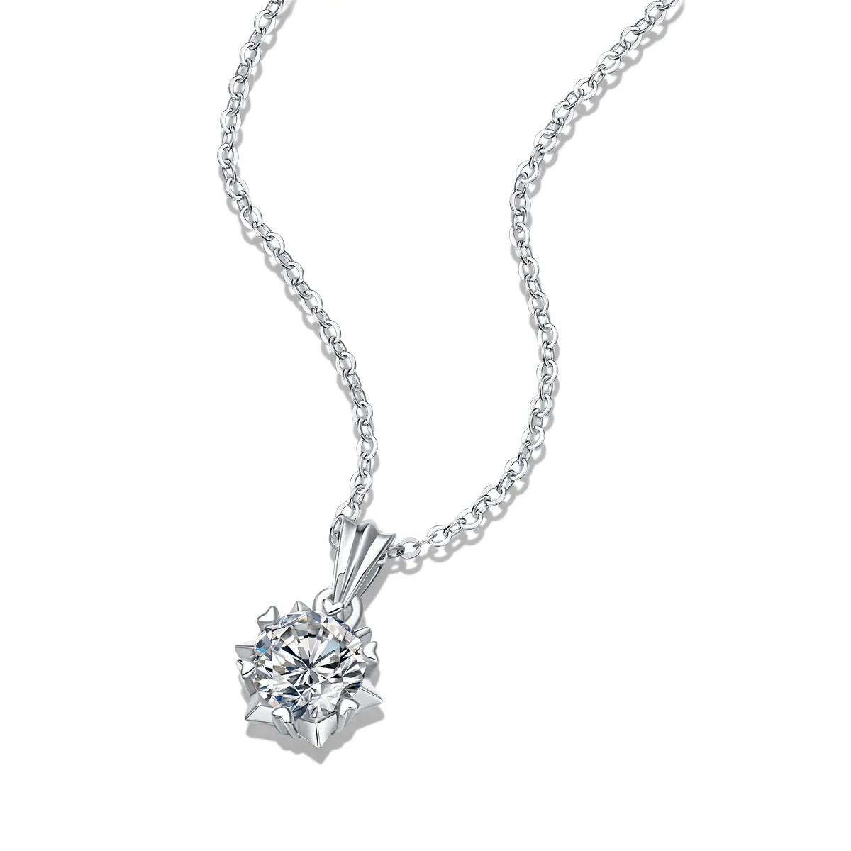 Moissanite CZ Snowflake Rolo Chain 925 Sterling Silver Necklace - Image 5