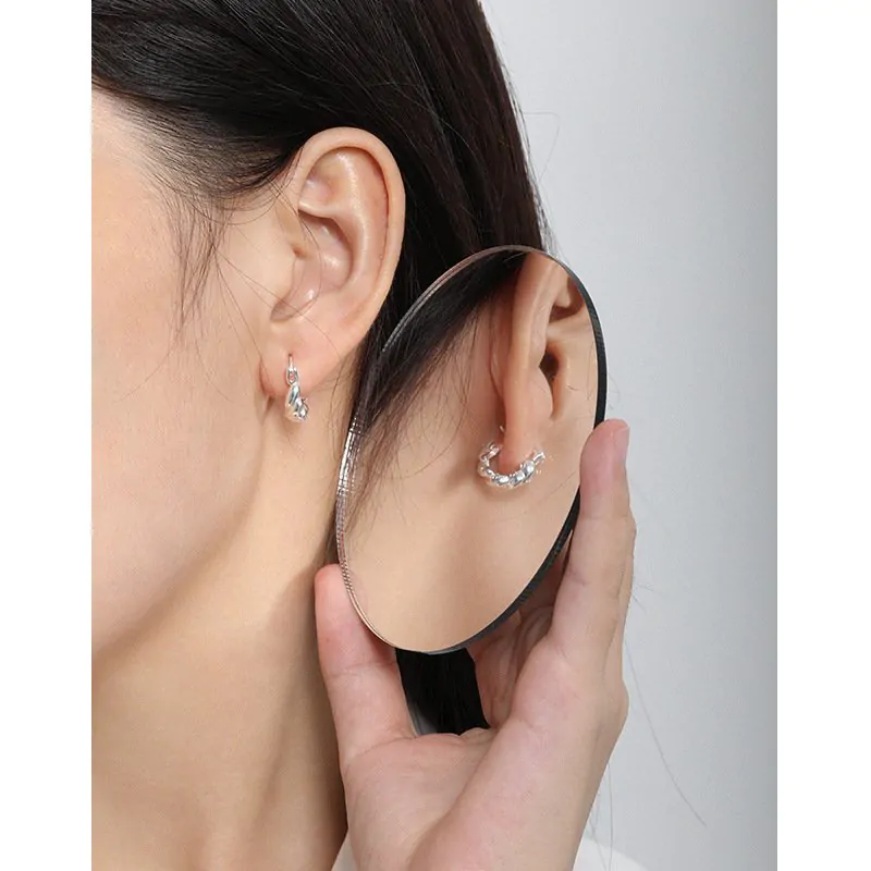 Minimalist Irregular Twisted 925 Sterling Silver Hoop Earrings - Image 3