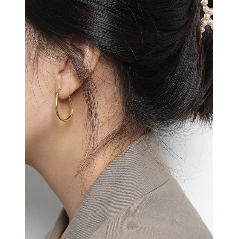 Letter U Shape 925 Sterling Silver Hoop Earrings - Image 3