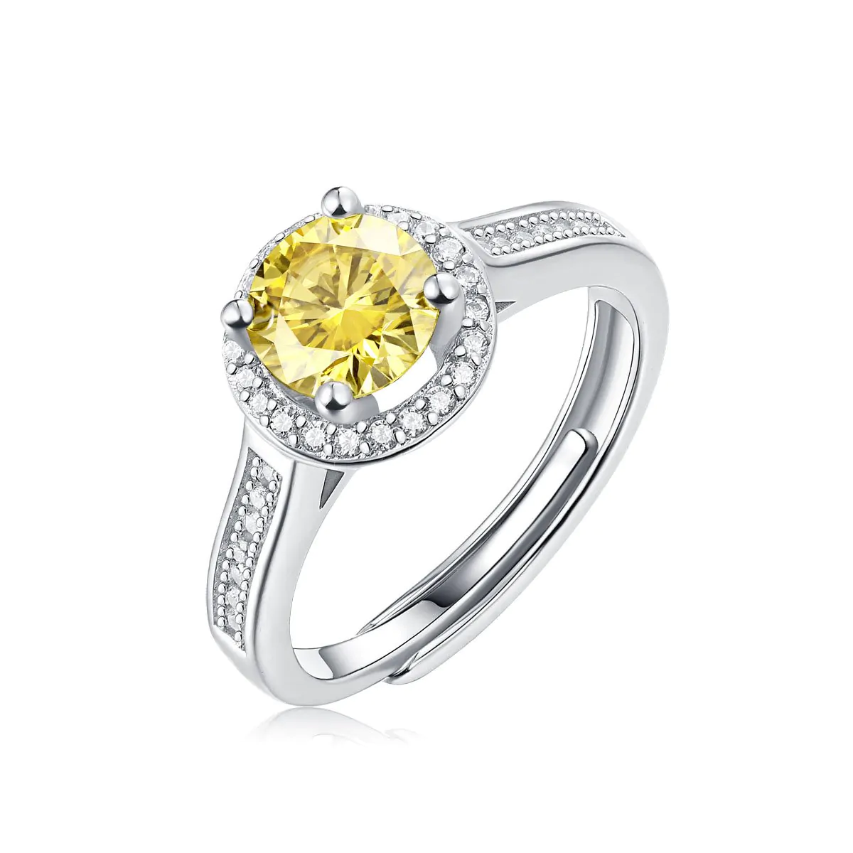 Yellow Round Moissanite CZ 925 Sterling Silver Adjustable Ring