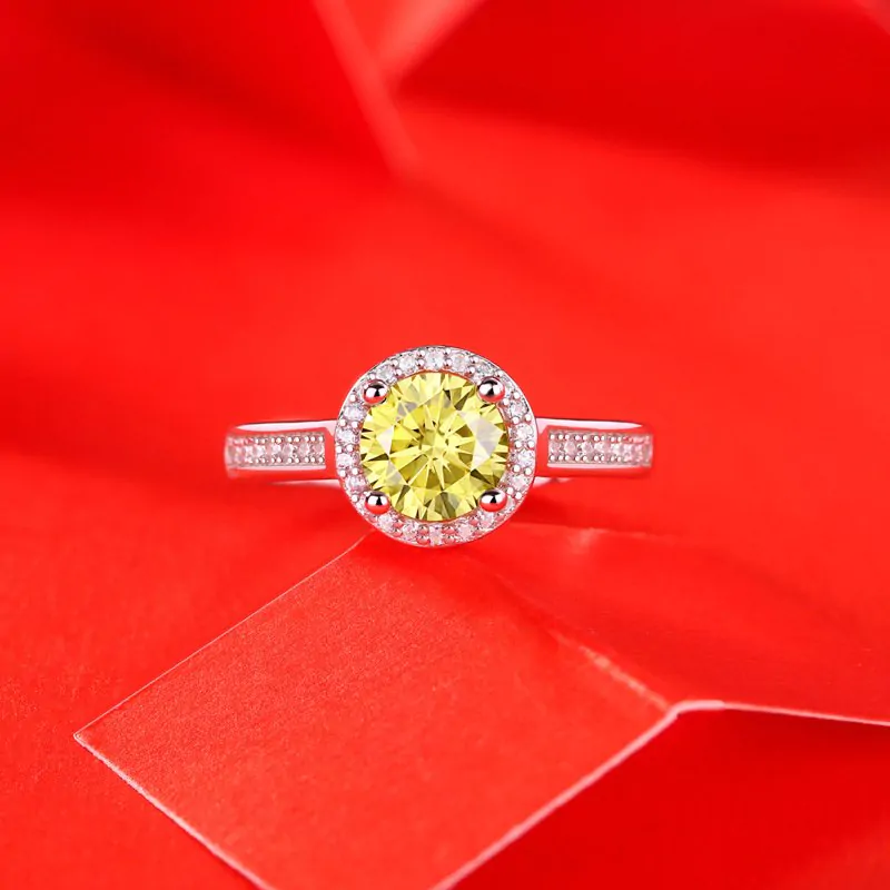 Yellow Round Moissanite CZ 925 Sterling Silver Adjustable Ring - Image 2