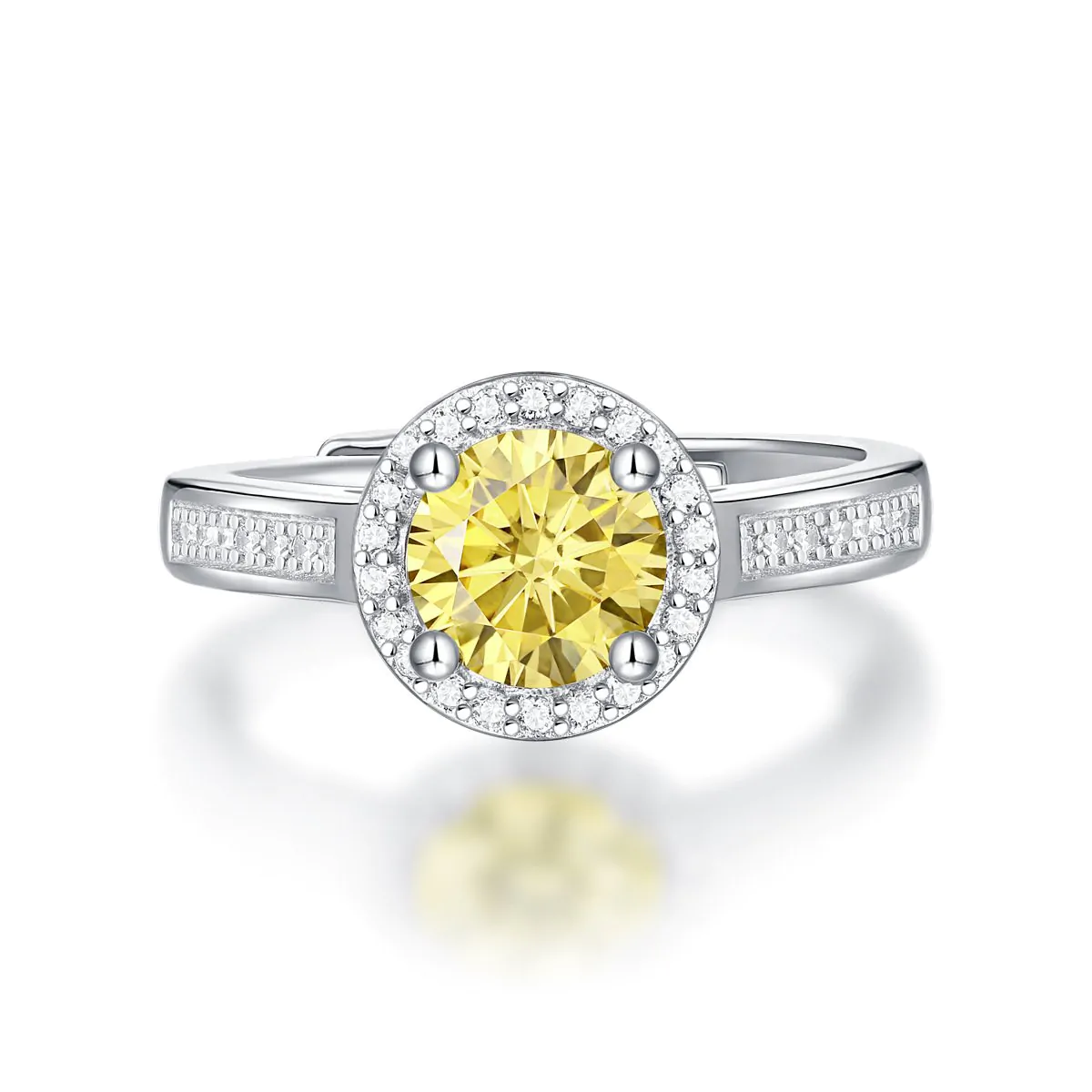 Yellow Round Moissanite CZ 925 Sterling Silver Adjustable Ring - Image 5