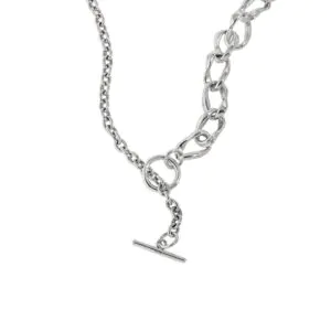 Asymmetric No Plating OT Lock Chain 925 Sterling Silver Necklace