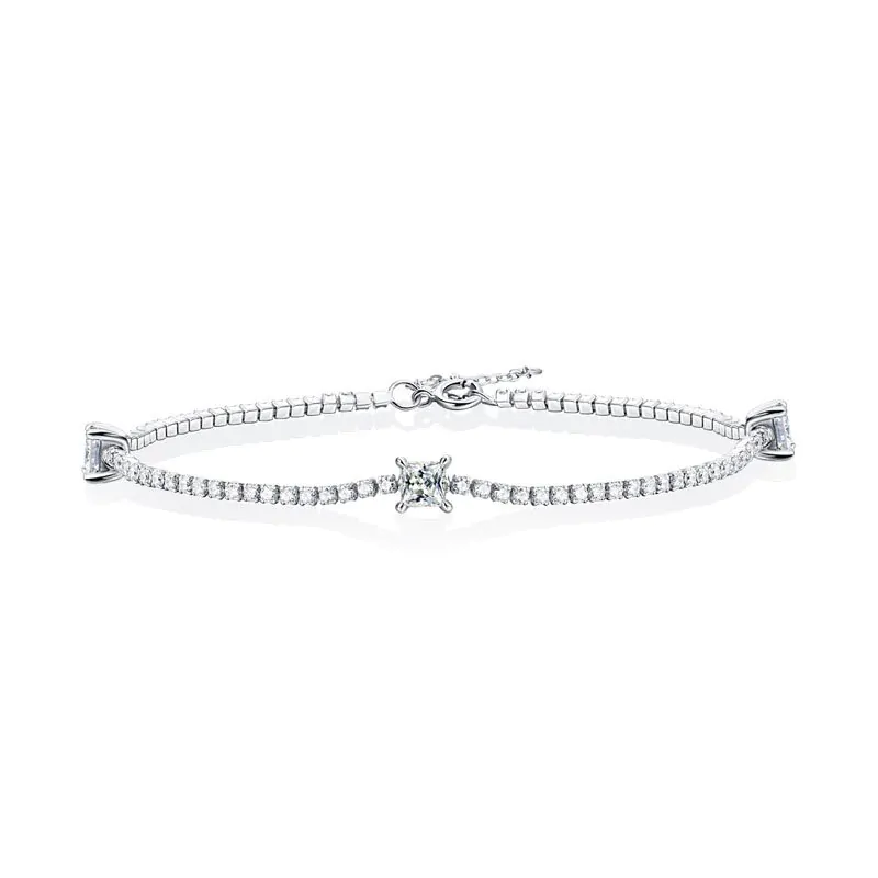 Square Moissanite CZ Chain 925 Sterling Silver Bracelet