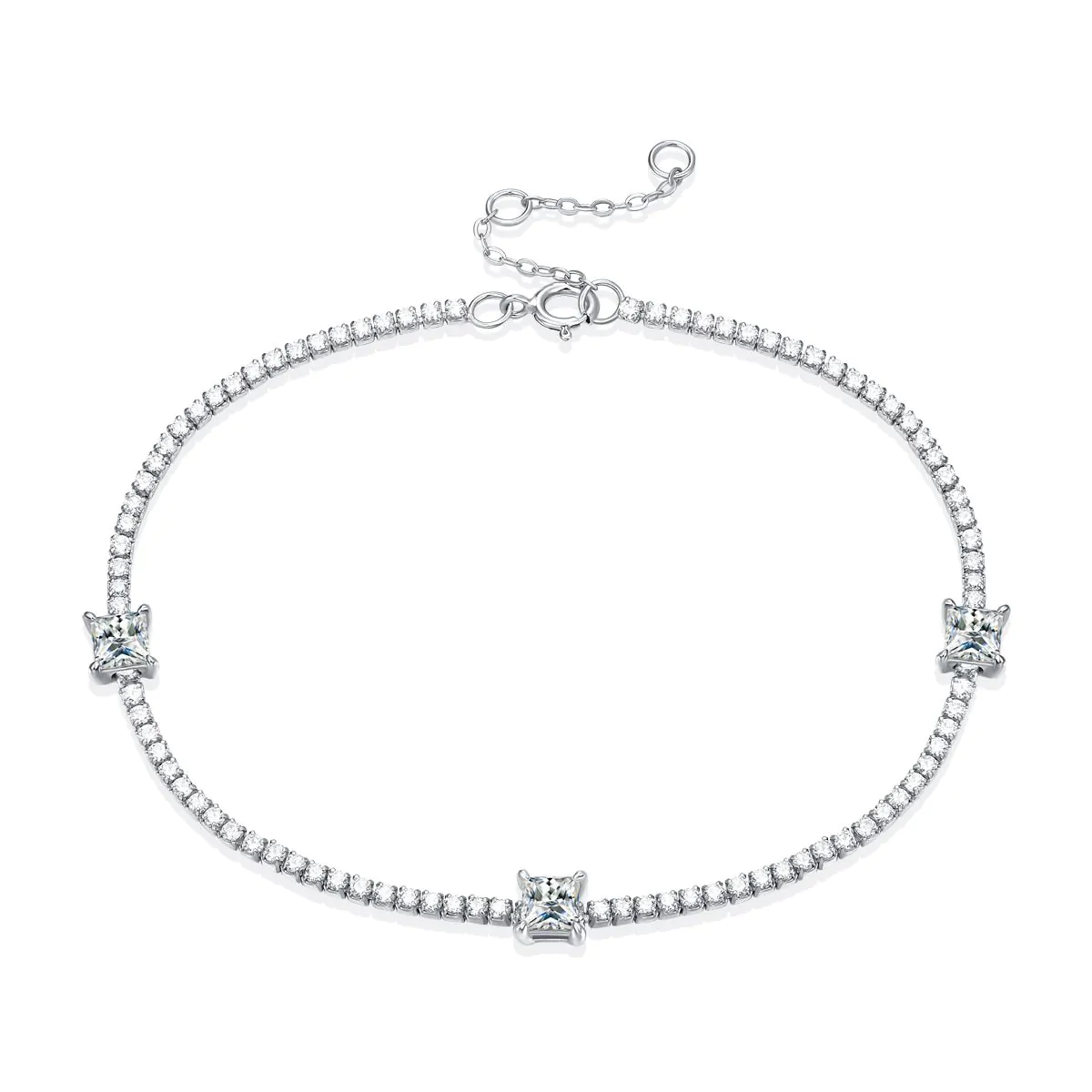 Square Moissanite CZ Chain 925 Sterling Silver Bracelet - Image 5