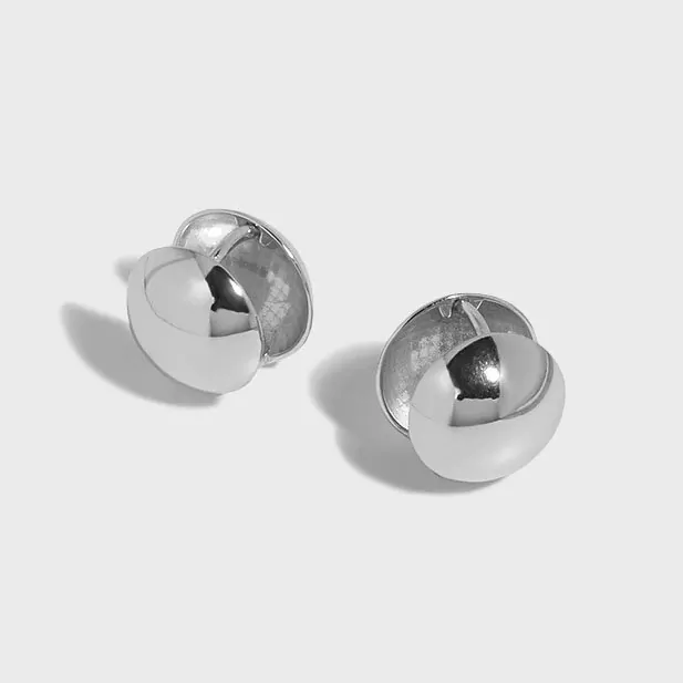 Geometric Round Ball 925 Sterling Silver Hoop Earrings - Image 4