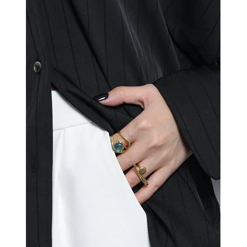 Double Layer Scenery Stone 925 Sterling Silver Adjustable Ring - Image 2