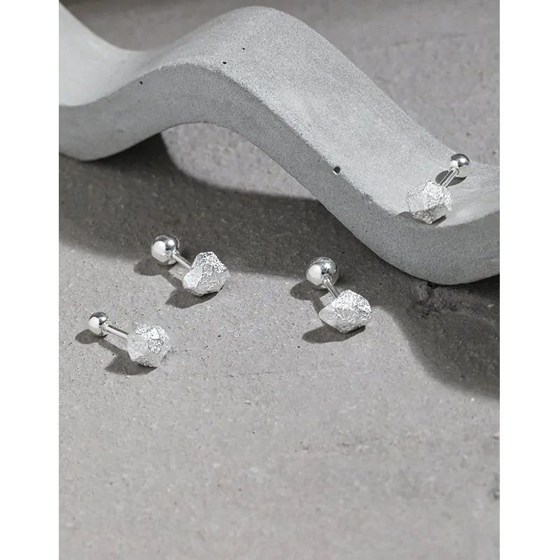 Irregular Stone Beads 925 Sterling Silver Stud Earrings - Image 2