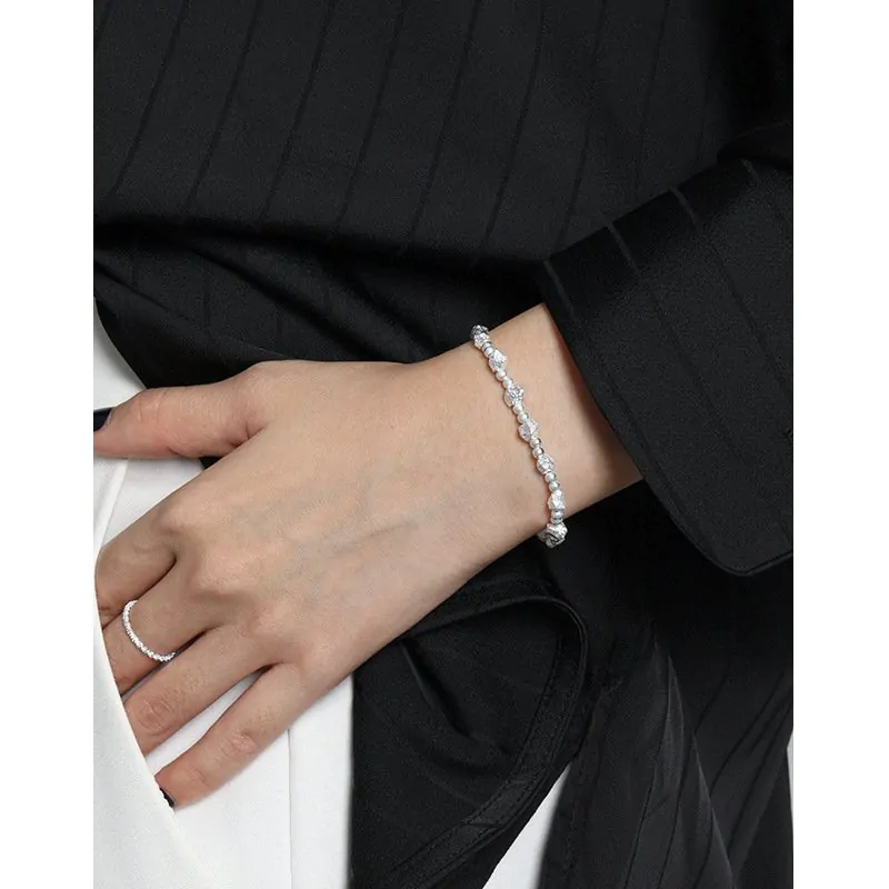 Geometric Broken Stones Beads 925 Sterling Silver Bracelet - Image 2