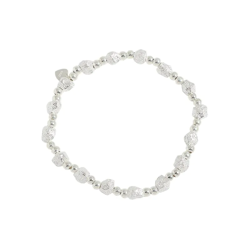 Geometric Broken Stones Beads 925 Sterling Silver Bracelet