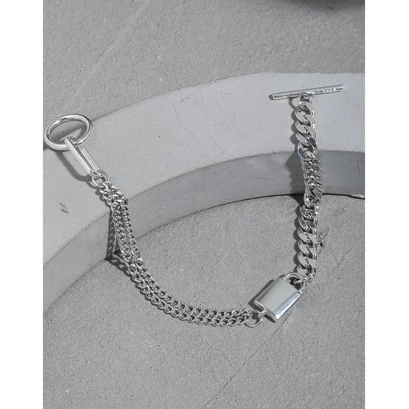 Asymmetric Curb Chain OT 925 Sterling Silver Bracelet - Image 4