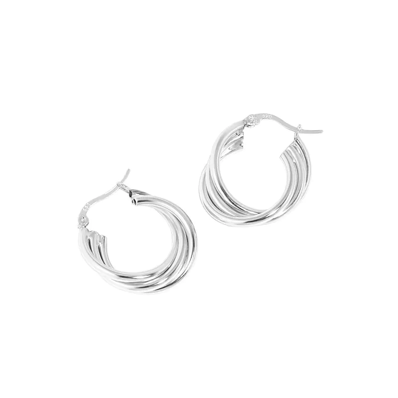 Multi Layers Cross 925 Sterling Silver Hoop Earrings