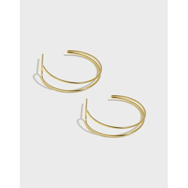 Minimalist Double Layer C Shape 925 Sterling Silver Stud Earrings - Image 5