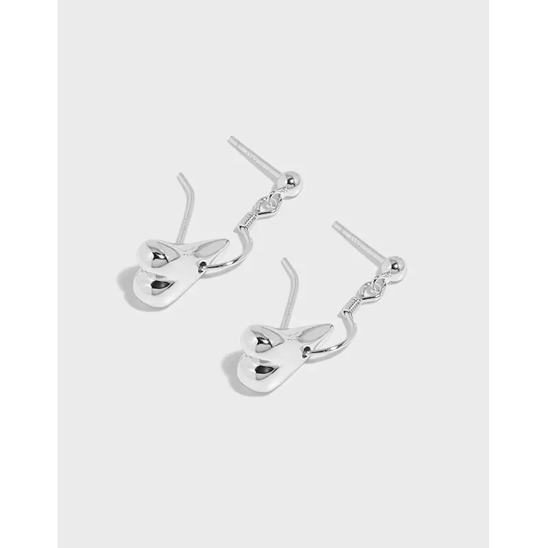 Irregular Dropping Heart 925 Sterling Silver Dangling Earrings - Image 4