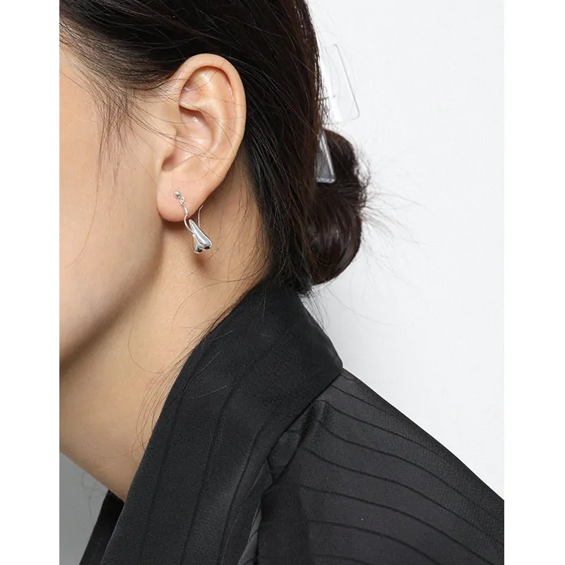 Irregular Dropping Heart 925 Sterling Silver Dangling Earrings - Image 3