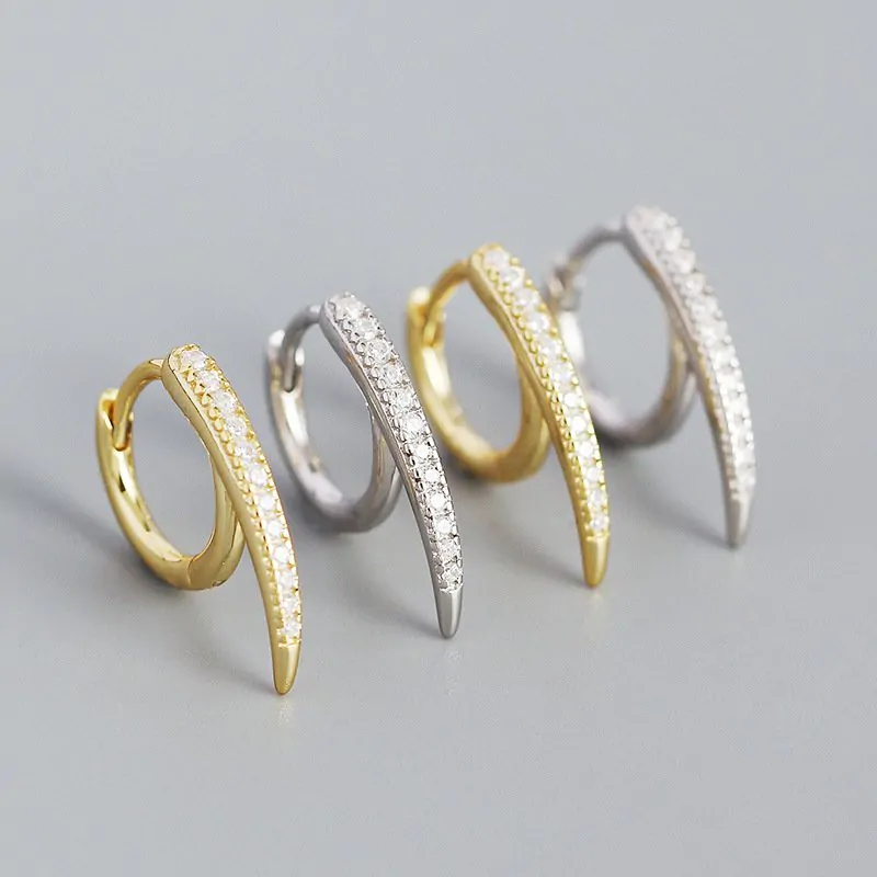 CZ Lines Rivet 925 Sterling Silver Hoop Earrings - Image 2