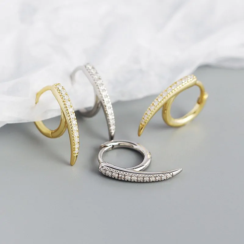 CZ Lines Rivet 925 Sterling Silver Hoop Earrings - Image 3