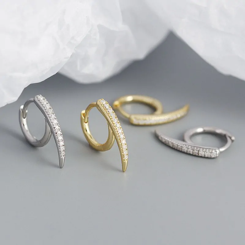 CZ Lines Rivet 925 Sterling Silver Hoop Earrings - Image 4