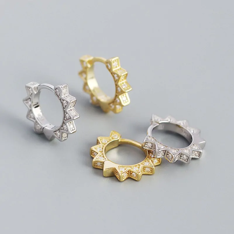 Punk CZ Gear Geometric Triangle 925 Sterling Silver Hoop Earrings - Image 5