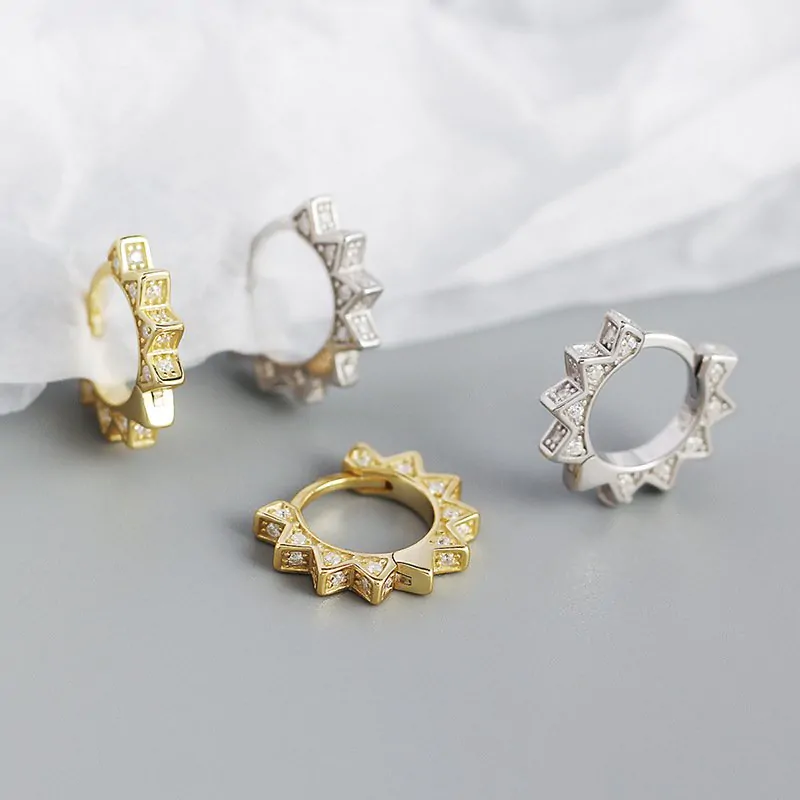 Punk CZ Gear Geometric Triangle 925 Sterling Silver Hoop Earrings - Image 4