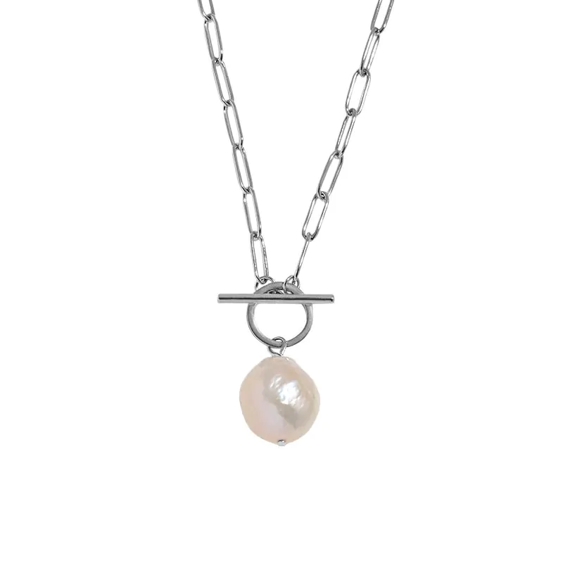 Irregular Natural Pearl Hollow Chain 925 Sterling Silver Necklace