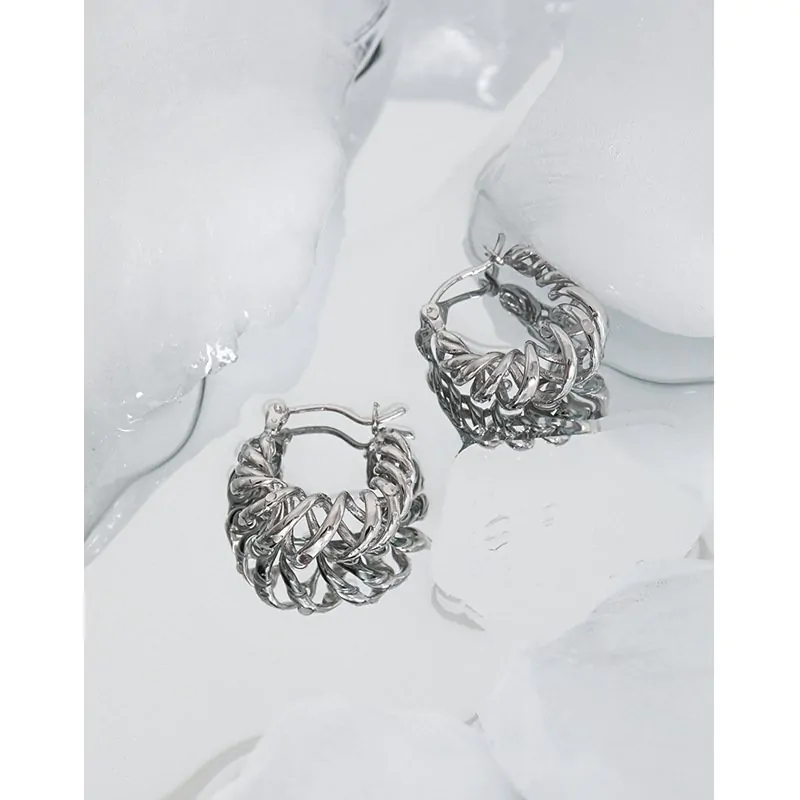 Hollow Spring Twisted 925 Sterling Silver Hoop Earrings - Image 4