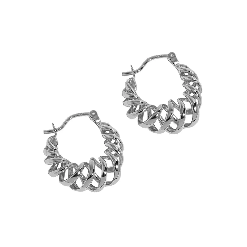 Hollow Spring Twisted 925 Sterling Silver Hoop Earrings