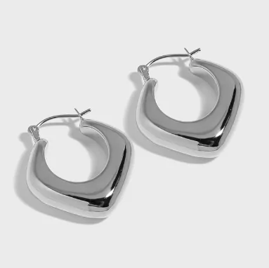 Geometric Hollow Rhombus 925 Sterling Silver Hoop Earrings - Image 3