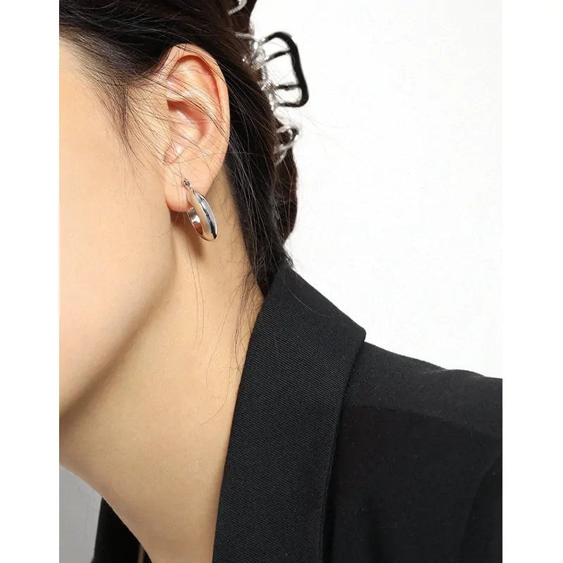 Round Circle 925 Sterling Silver Hoop Earrings - Image 3