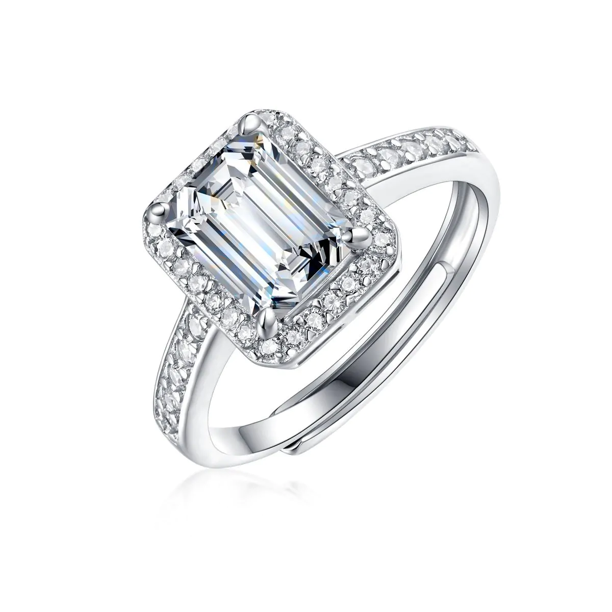 Baguette Moissanite CZ 925 Sterling Silver Adjustable Ring