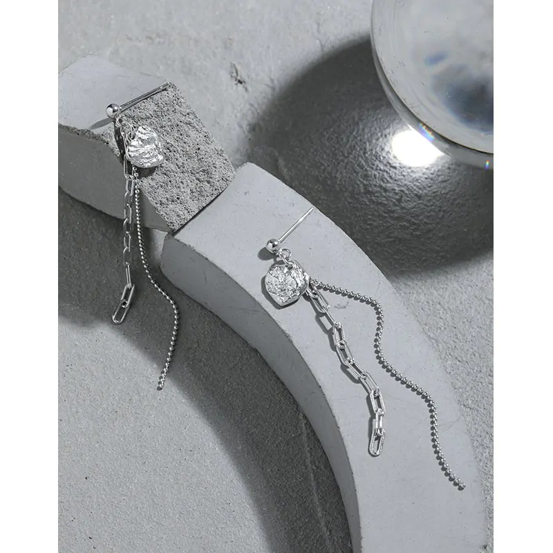 Elegant Heart Chain Tassels 925 Sterling Silver Dangling Earrings - Image 2